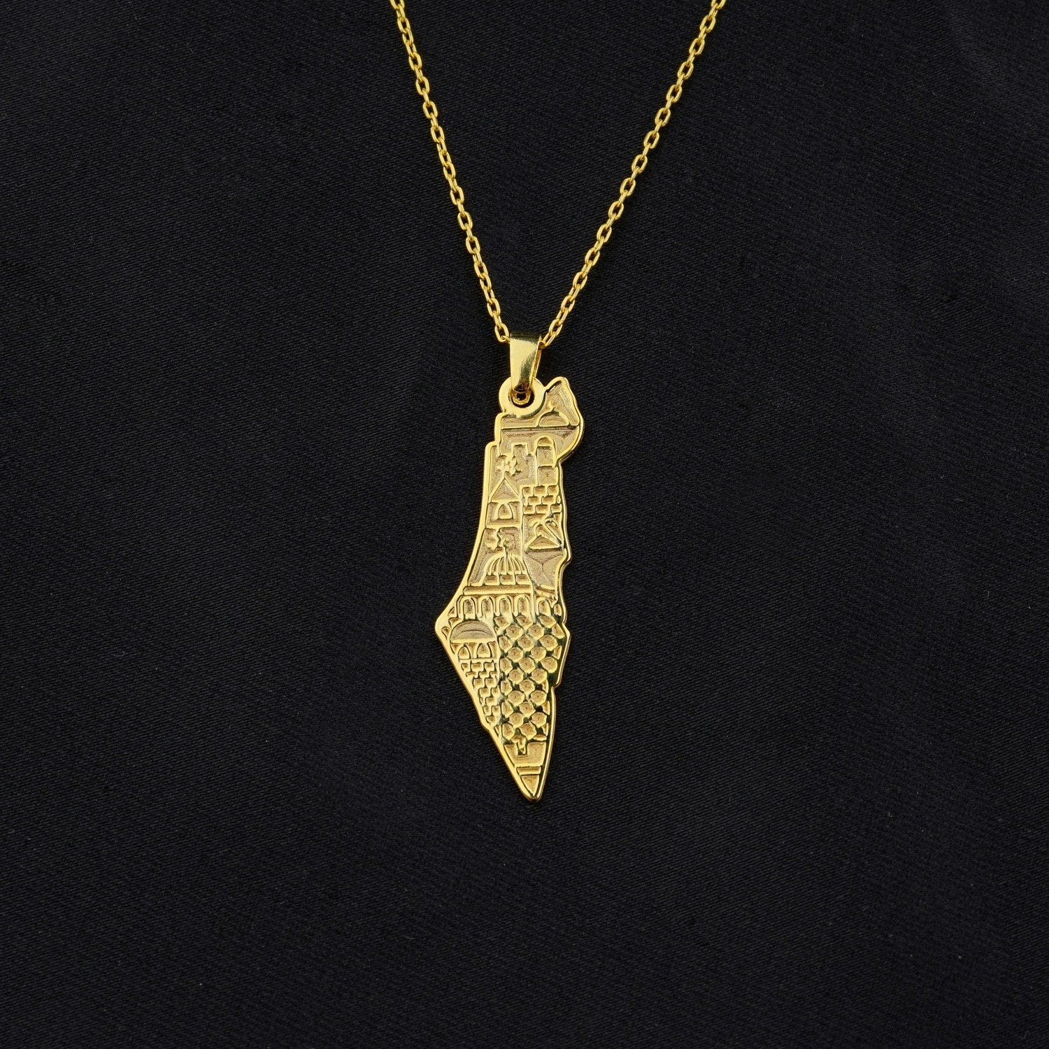 Palestine Necklace - Masjid Al Aqsa Detailed 18K Gold Plated Silver Pendant | Islamic Jewelry Gift for Women & Men | Eid, Ramadan, Wedding, Anniversary Present