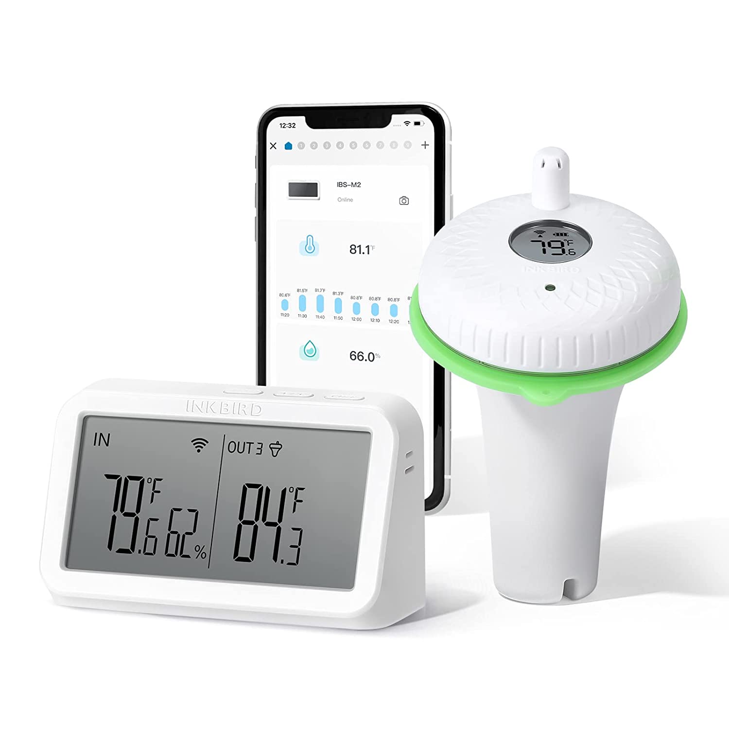 Wireless Pool Thermometer Set IBS P02R with WIFI Gateway IBS M2 - Smart Swimming Pool Temperature Monitor for Home & Backyard Use