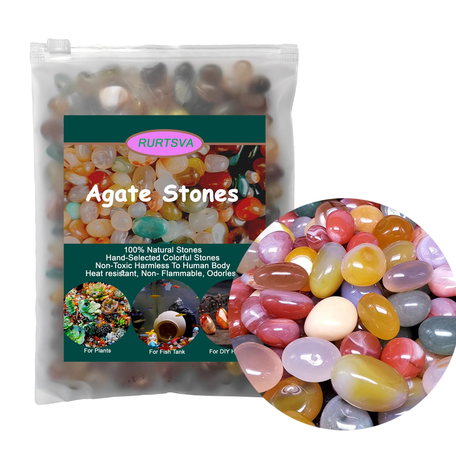 8-12mm Natural Colorful Agate Stones - 1LB Polished Tumbled Pebbles for Hydroponics, Aquariums, Home Decor & DIY Crafts | Perfect for Plant Top Soil, Fish Tank Decor, Vase Fillers, Landscaping & Handmade Jewelry Making