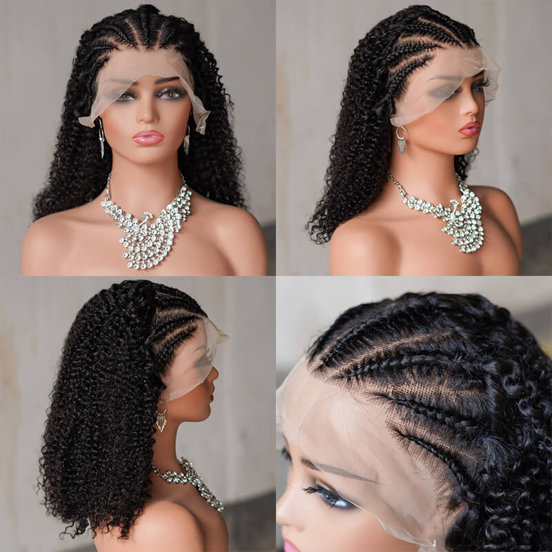 Eullair Quick Install Pre-Styled 13x4 Lace Front Wig - Human Hair Braiding Bob with Half Braid Half Curly 180 Density | Perfect for Daily Wear, Parties & Cosplay