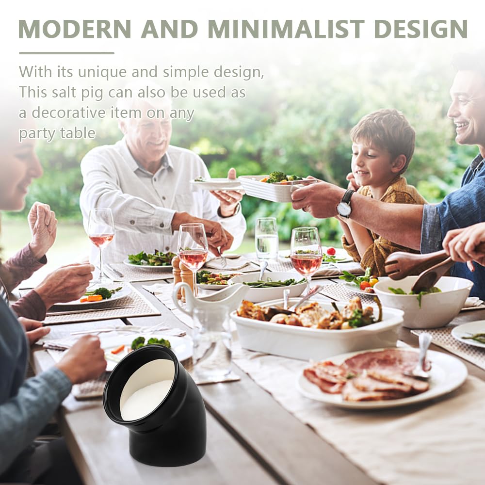 Modern Minimalist Ceramic Salt Pig - Dishwasher Safe Salt Cellar with Wide Opening for Easy Seasoning Access - Stylish Black Countertop Salt Holder for Kitchen, Dining & Cooking Use
