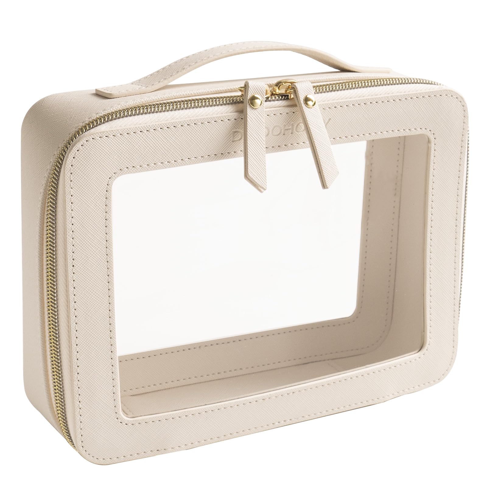 Clear Makeup Bag - TSA Approved Travel Cosmetic Case with Double Zipper, Square PU Leather Toiletry Organizer Pouch, Waterproof & Easy to Clean - Perfect for Travel, Gym, and Daily Essentials Storage