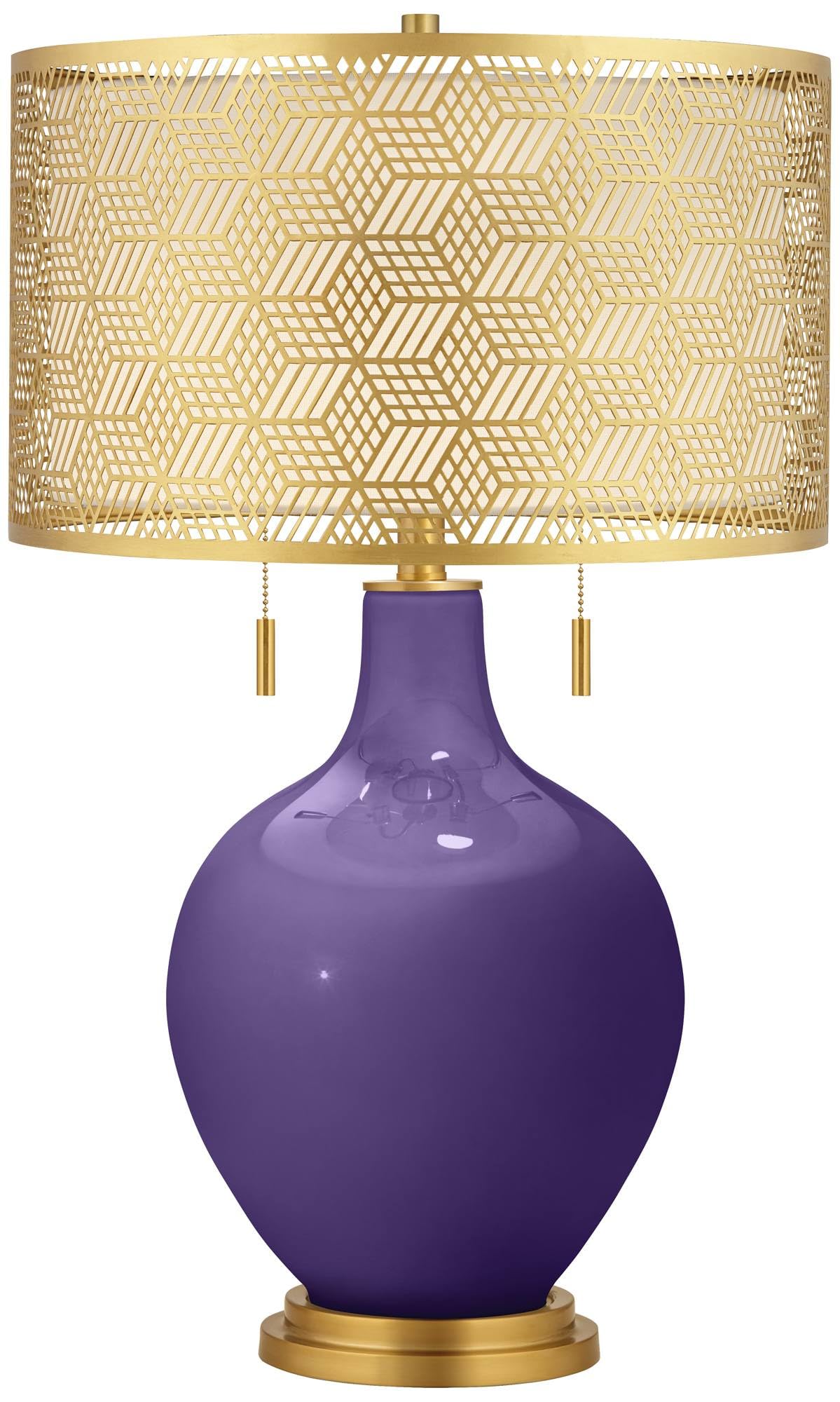 Color + Plus Izmir Purple Toby Brass Metal Shade Table Lamp - Vintage Style Bedside Lighting for Living Room, Bedroom & Office Decor
