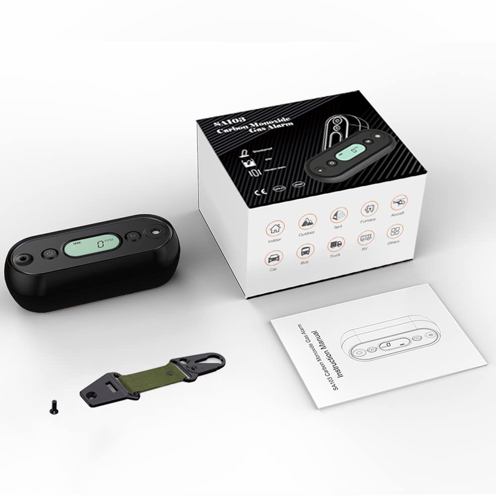 Portable Carbon Monoxide Detector - IP67 Waterproof CO Gas Alarm with Visual, Audible & Vibration Alerts for Car, RV, Camping & Travel | 2-Year Battery Life | Home & Outdoor Safety Protection