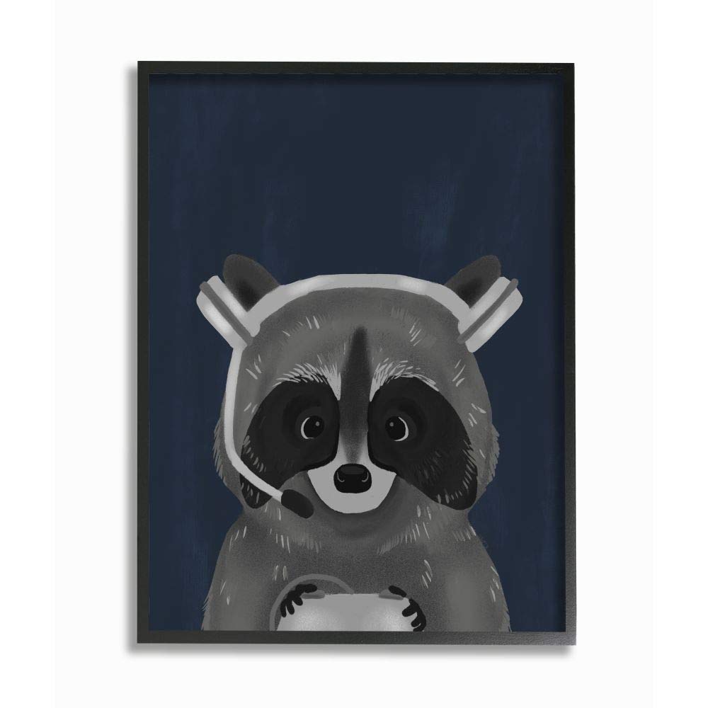 Stupell Industries Framed Wall Art - Raccoon with Gaming Headset in Blue & Grey, Designed by Daphne Polselli, 11
