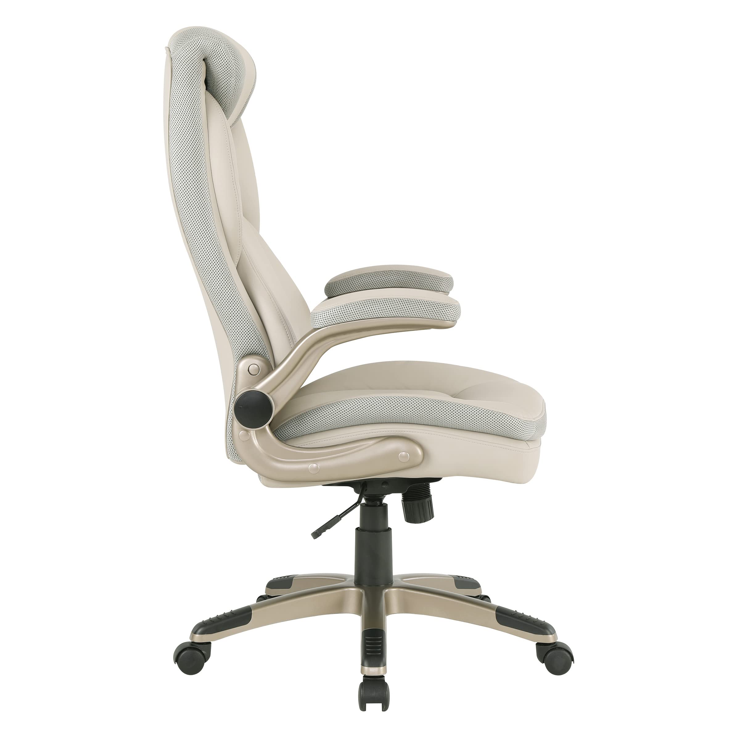 Office Star ECH Series Executive Bonded Leather Office Chair with Lumbar Support & Adjustable Arms - Taupe with Cocoa Base | Ergonomic Desk Chair for Home Office, Gaming & Workspace Comfort