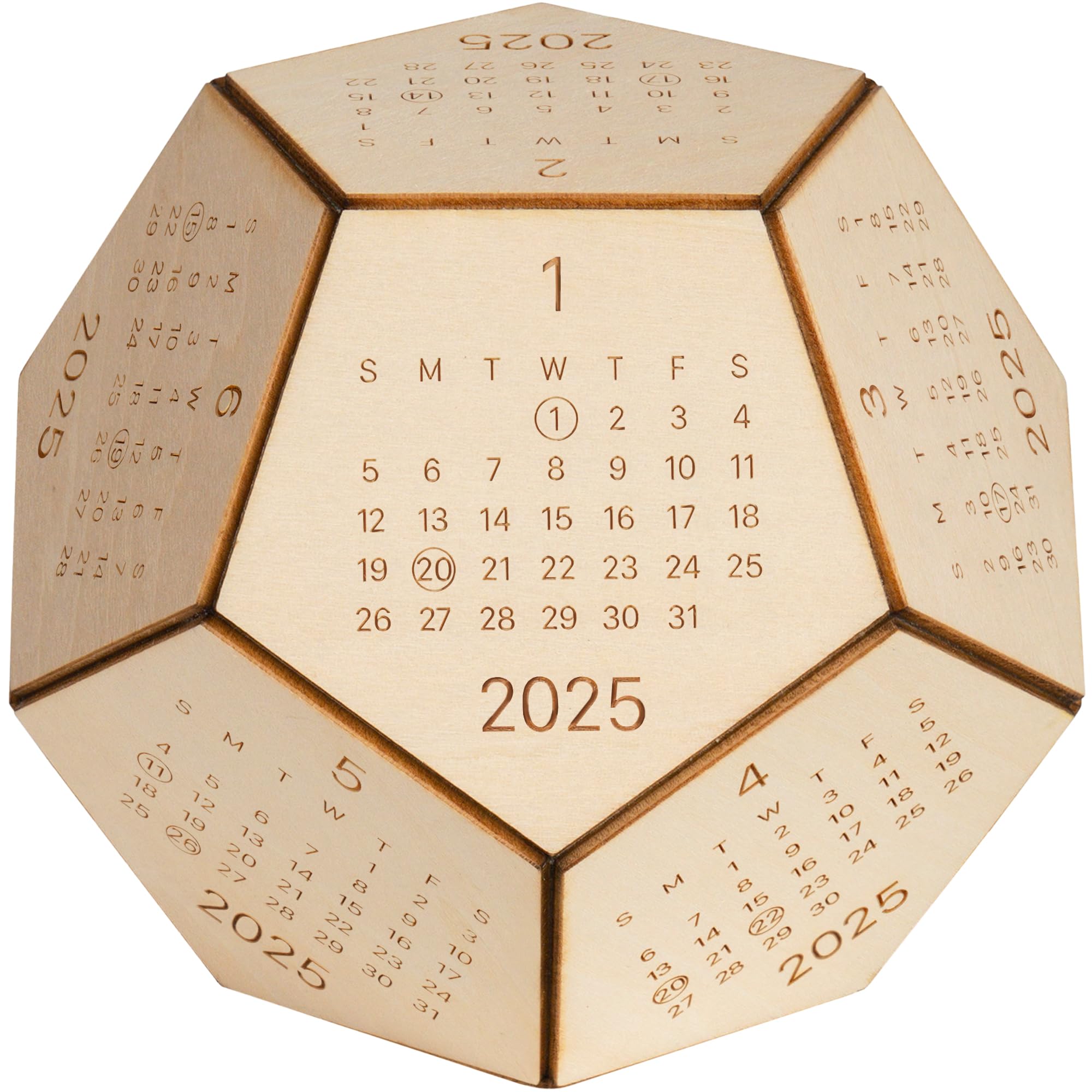 2025 Wooden Dodecahedron Desk Calendar - Unique D&D Gifts for Men, Funny Office & Coworker Gifts, Creative Desk Accessories for Boss, Employee & White Elephant Exchange - Perfect for Gaming Enthusiasts & Office Decor