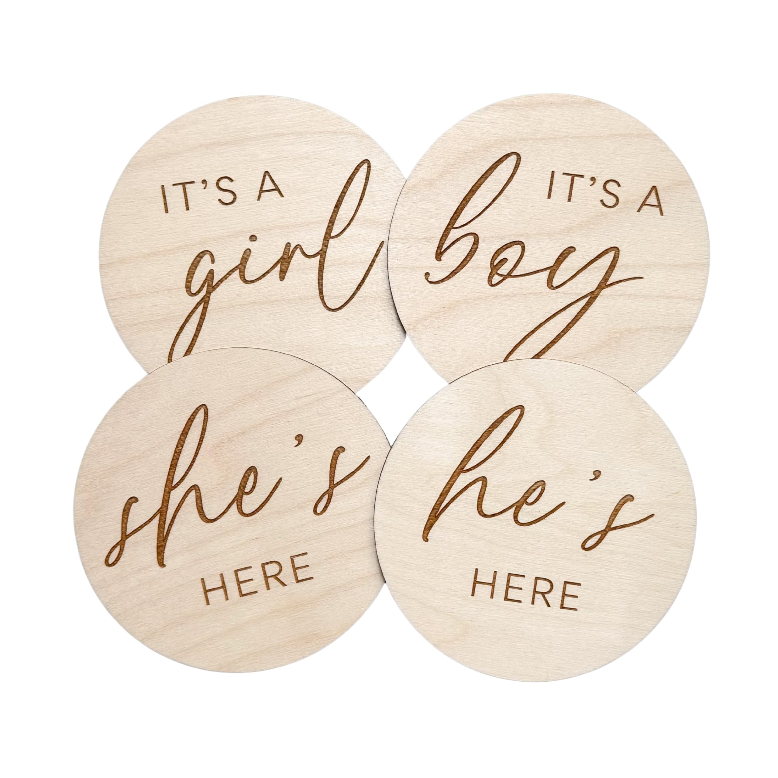 Gender Reveal Wooden Signs - 'It's a Boy He's Here' & 'It's a Girl She's Here' Pregnancy Announcement Signs, Baby Shower Photo Props for Gender Reveal Parties & Newborn Photography