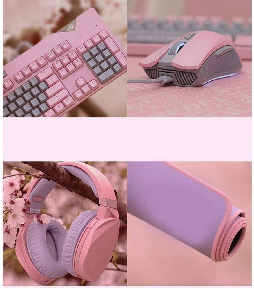 Pink Gaming Keyboard and Mouse Combo - Mechanical Keyboard with RGB Backlight, Wired Gaming Mouse, Mouse Pad - Perfect for PC Gaming, Streaming & Office Work (Color: Pink)