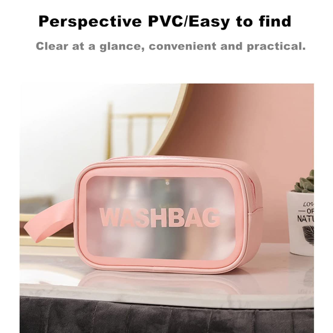 VIBGYOR Clear PVC Travel Toiletry Bag - Waterproof Cosmetic Organizer for Women, Transparent Makeup Bag with Semicurve Design (Pink) - Perfect for Travel, Gym, and Daily Essentials Storage