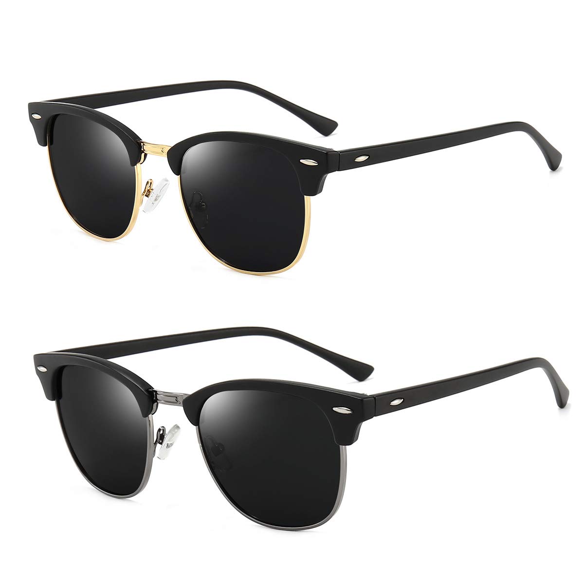 Dollger Polarized Browline Sunglasses for Men & Women - Classic Semi-Rimless Retro Frame with UV 400 Protection - Perfect for Driving, Beach & Outdoor Activities