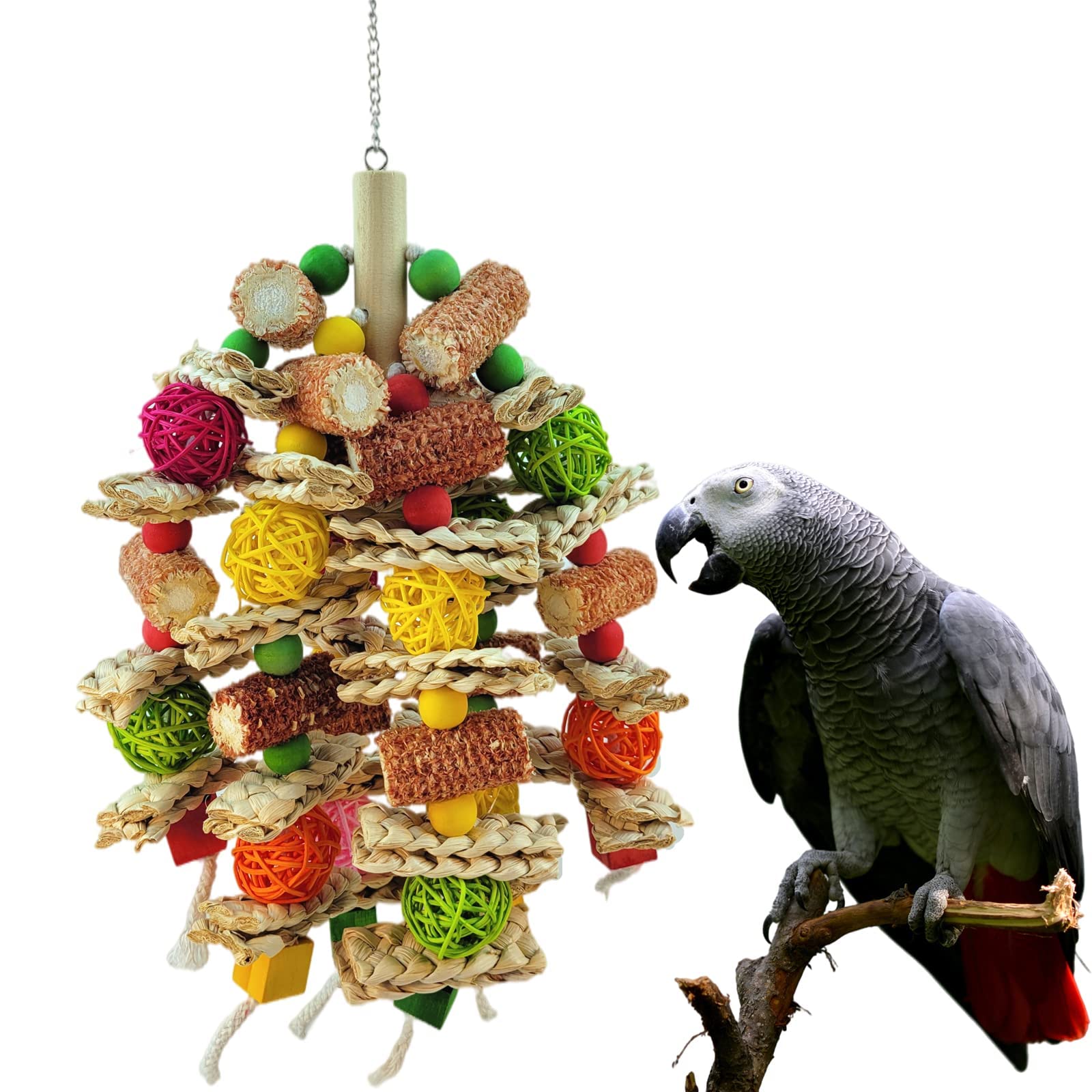 Natural Corncob Parrot Chew Toys for Small & Medium Birds - Macaws, African Greys, Amazon Parrots - Safe Cage Accessories for Beak Exercise & Stress Relief - Perfect for Playtime & Mental Stimulation