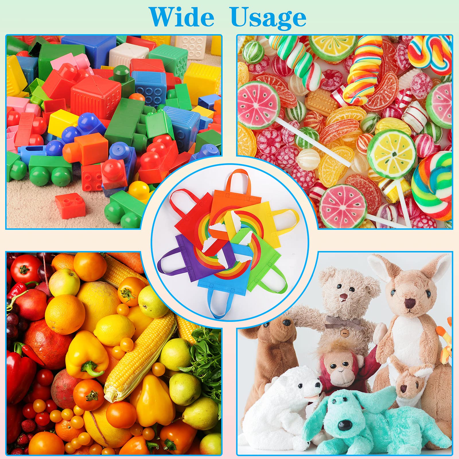 24-Piece Rainbow Non-Woven Reusable Gift Bags Set - 9.8x9.8x3.1 Inch Party Favor Bags with Handles for Kids Birthday, Wedding, Baby Shower & Holiday Celebrations - Perfect for Candy, Treats, Small Gifts & Party Favors