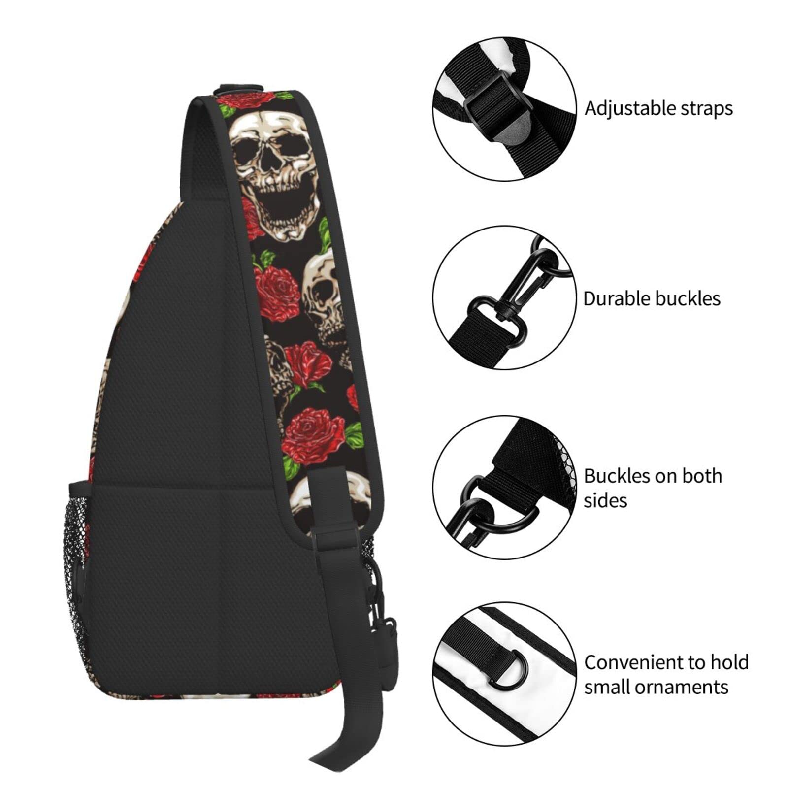 Skull & Rose Crossbody Sling Bag for Women & Men - Lightweight Shoulder Backpack for Hiking, Travel, Cycling | Small Daypack, Casual One Strap Purse | Perfect for Outdoor Adventures & Daily Use