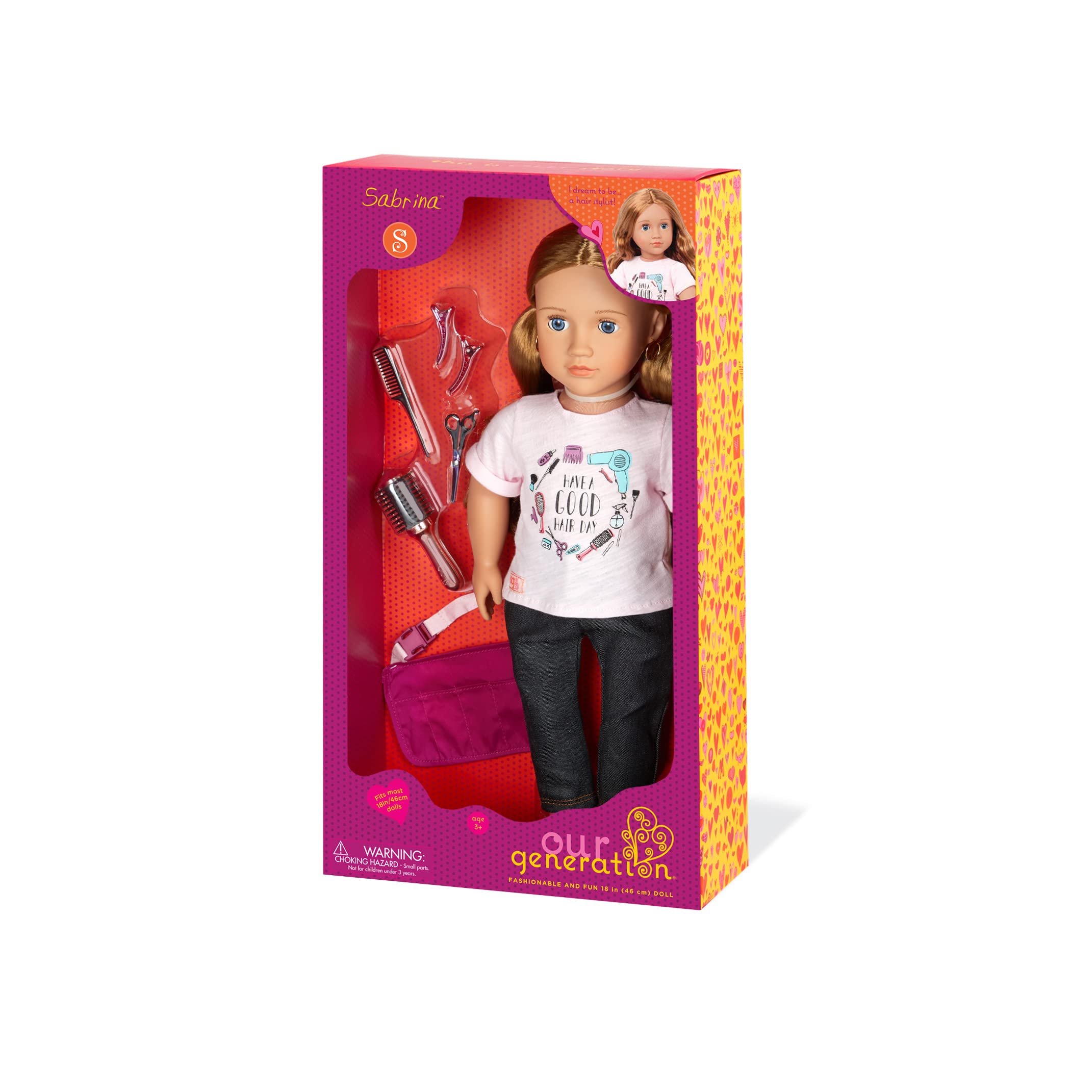 Our Generation Salon Stylist Doll - Sabrina with Rose & Green Outfit | Perfect for Pretend Play, Birthday Gifts & Role-Playing Games
