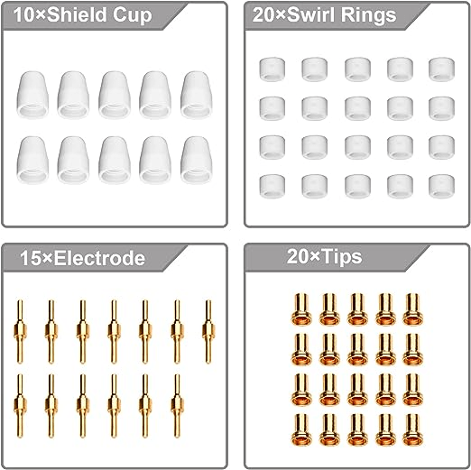 SSimder 65Pcs Plasma Cutter Torch Consumables Kit - Electrodes, Nozzles & Tips for Metal Cutting, Welding & Fabrication | Compatible with Most Plasma Cutters