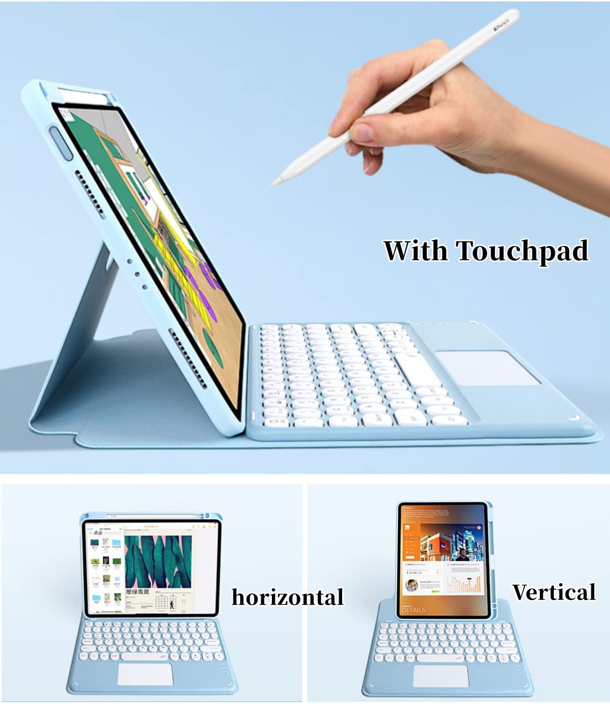 Rotating Pink Touchpad Keyboard Case for iPad Air 11