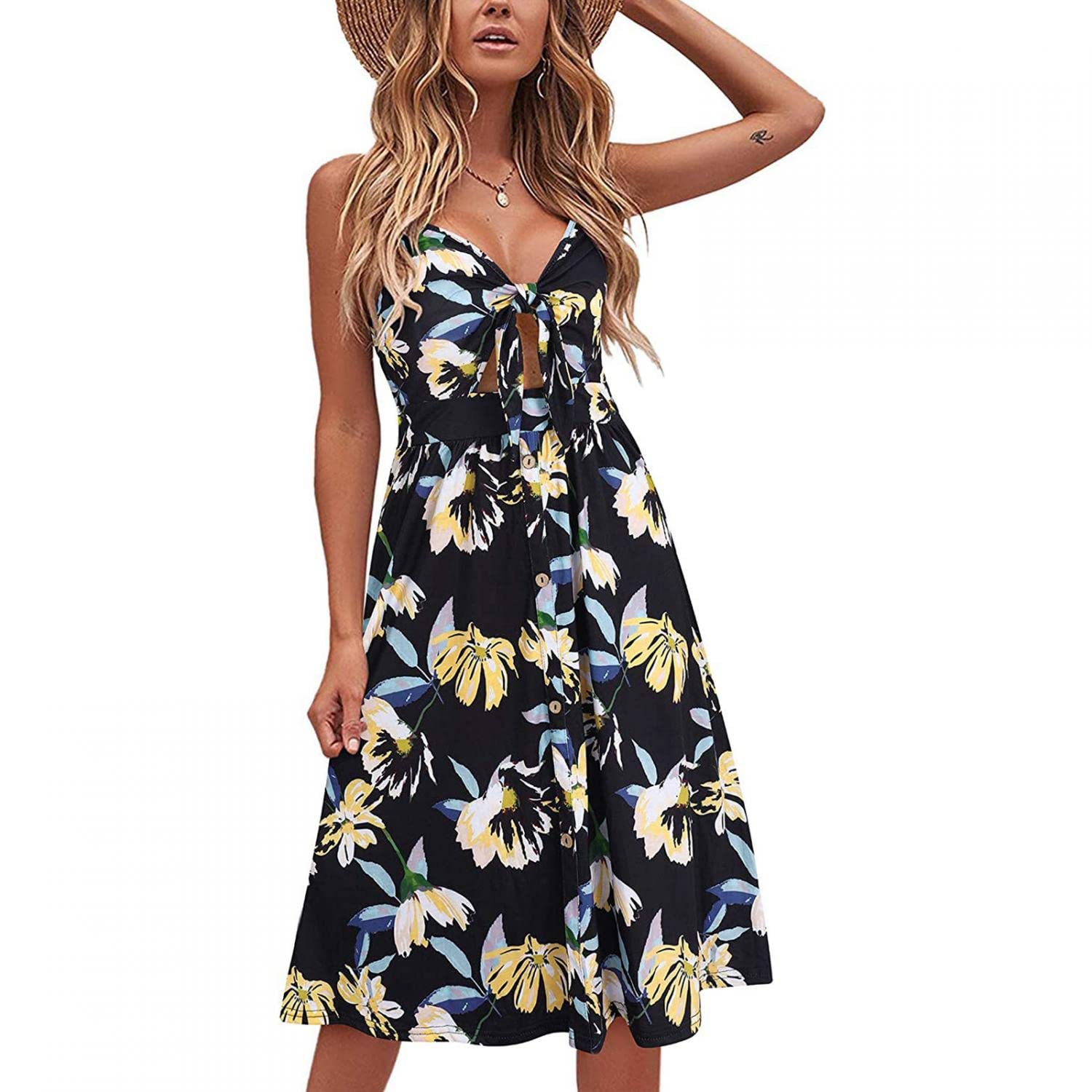 BAGELISE Women's Floral Print Maxi Dress - Sexy Summer Long Dress for Beach, Party & Casual Wear | Hawaii Vacation & Outdoor Occasions