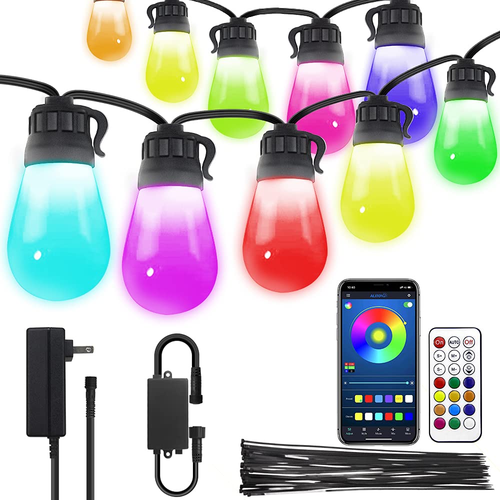ALITOVE 68.5ft Outdoor String Lights - RGB Color Changing & Warm White LED Patio Lights with APP Control, 20 Shatterproof Waterproof Bulbs for Garden, Porch, Backyard, Café | Perfect for Christmas Decor, Wedding Lighting, and Outdoor Party Ambiance