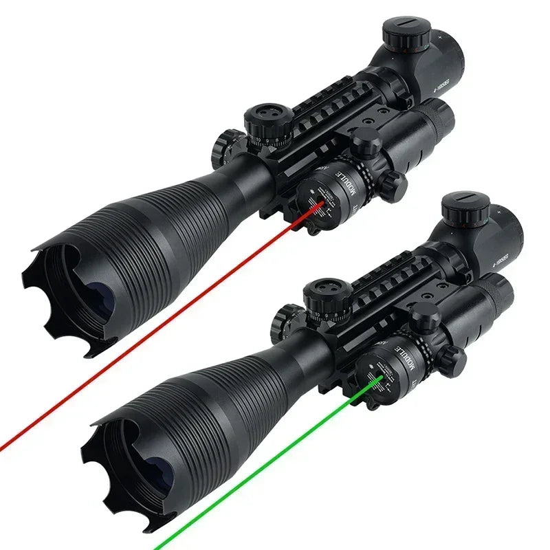 4-16x50 Tactical Rifle Scope with Red/Green Laser & Flashlight - Long Range Shooting Optic Sight with Red Dot for Hunting | Perfect for Outdoor Adventures, Target Practice & Night Hunting