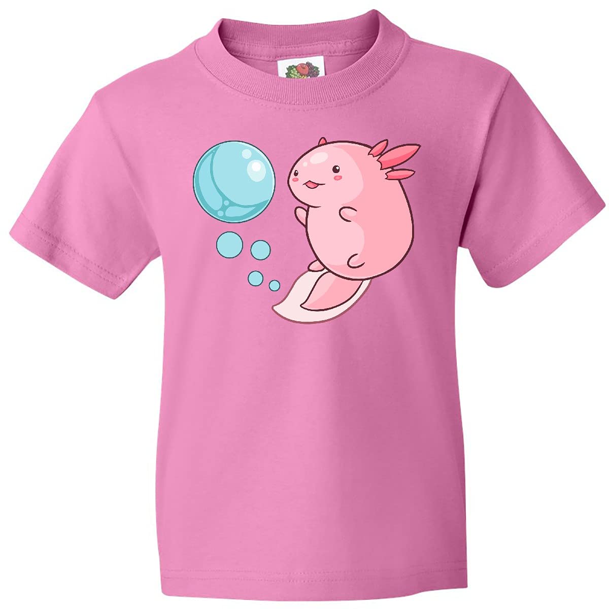 Cute Axolotl and Bubbles Heart Shaped Youth T-Shirt | Soft Cotton Kids Tee | Perfect for School, Birthdays & Animal Lovers