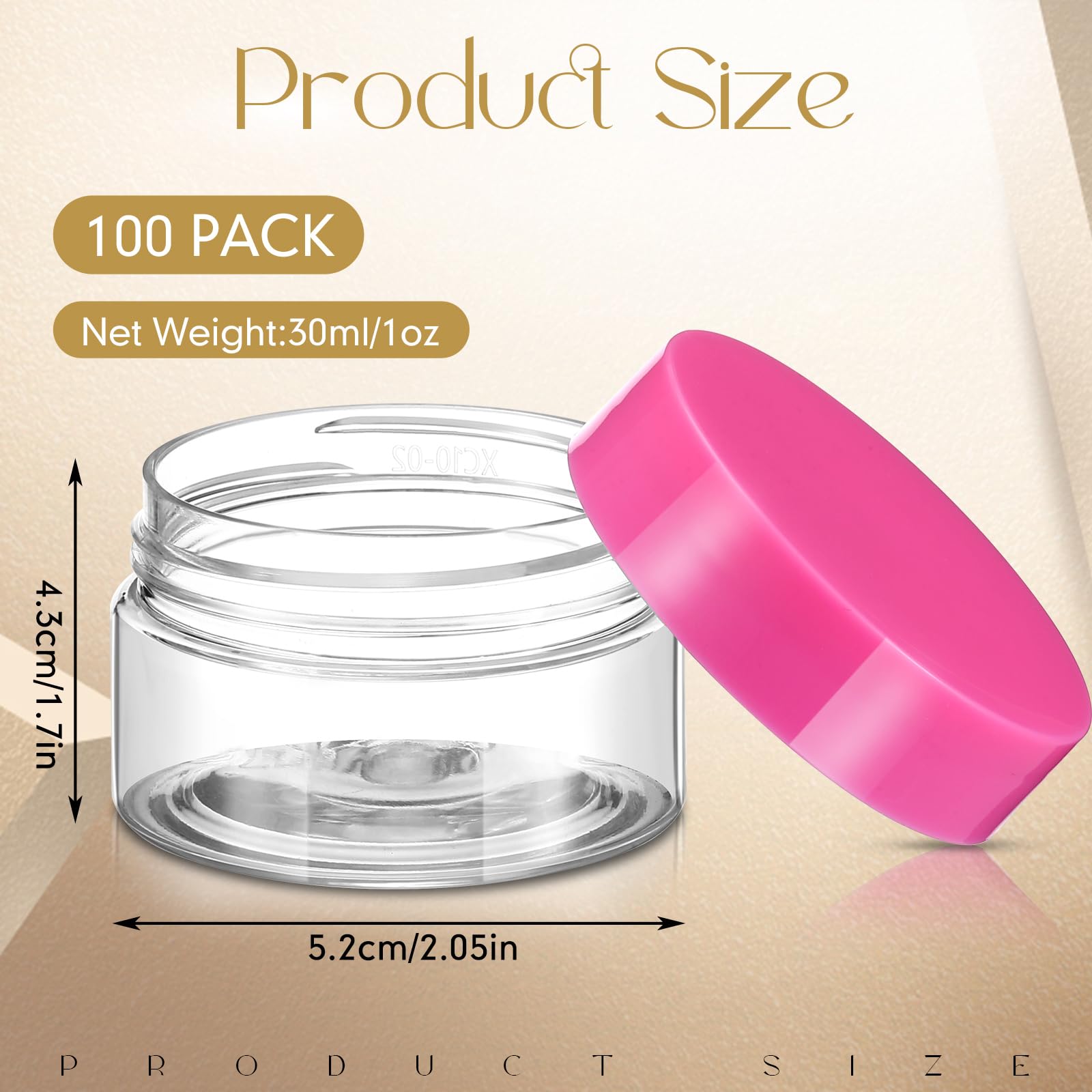 SATINIOR 100-Pack 1 oz Clear Plastic Jars with Pink Lids - Small Wide Mouth Containers for Lotion, Cream, Body Butter, Rhinestones & Travel Storage - Perfect for DIY Crafts, Beauty Products & Organizing Small Items