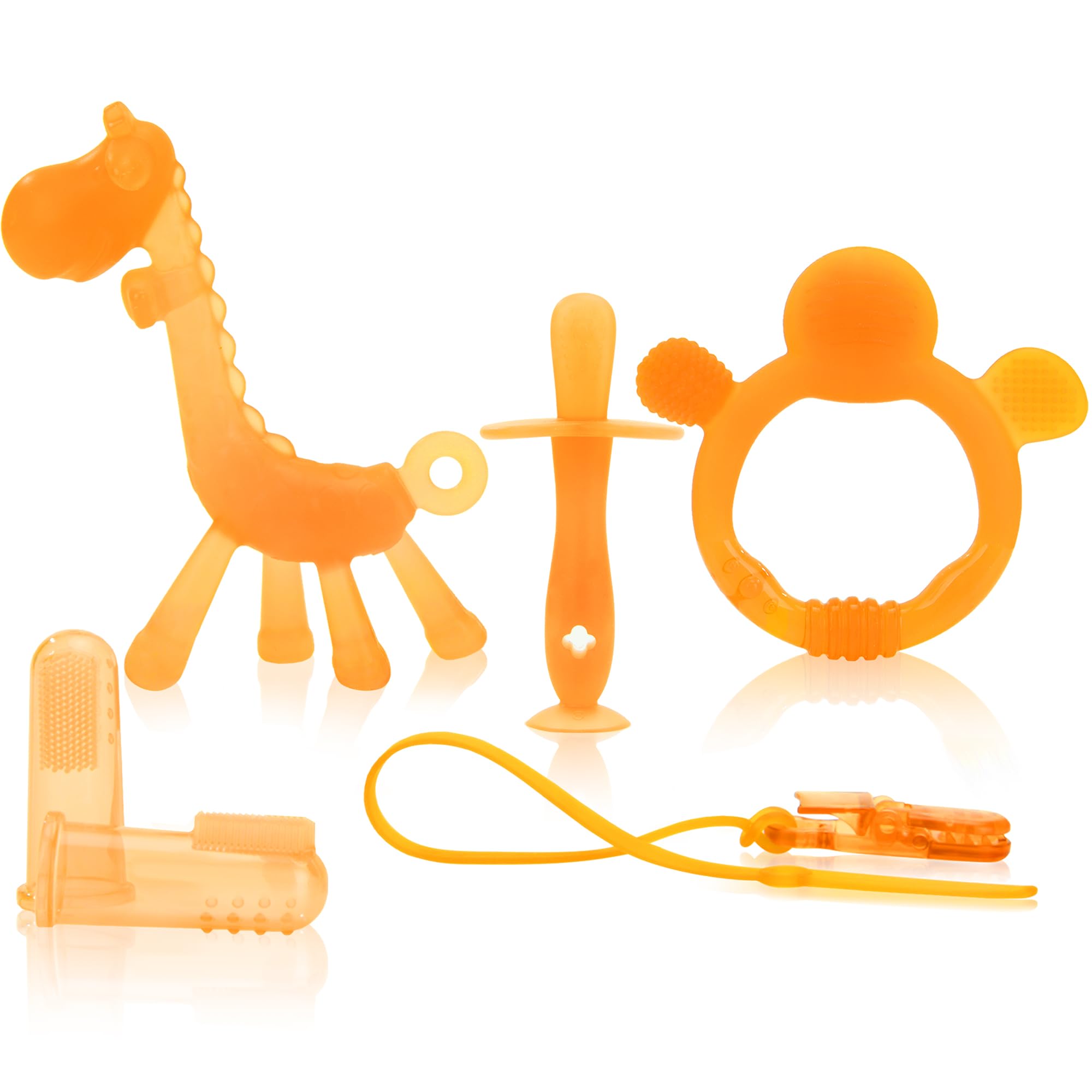 Organic Amber Baby Teething Toys Set of 6 - BPA Free Soft Silicone Teethers for Infants 0-12 Months, Soothing Sore Gums Relief - Freezer Safe, Textured Chew Toys for Boys & Girls | Perfect for Home, Travel & Daycare Use