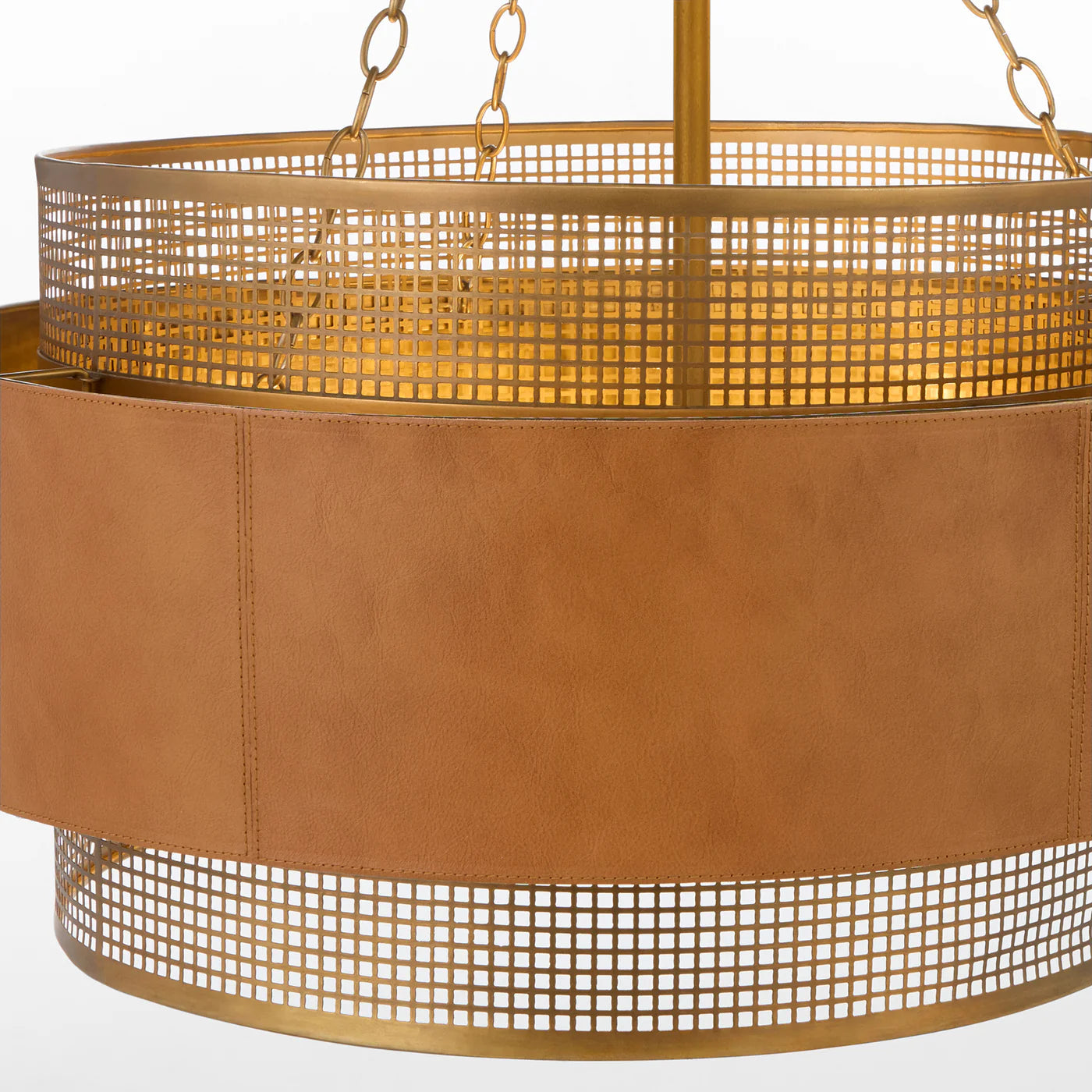Cyan Design Newcomb 11932 Aged Brass & Leather Hanging Chandelier - Elegant Dining Room & Foyer Lighting Fixture