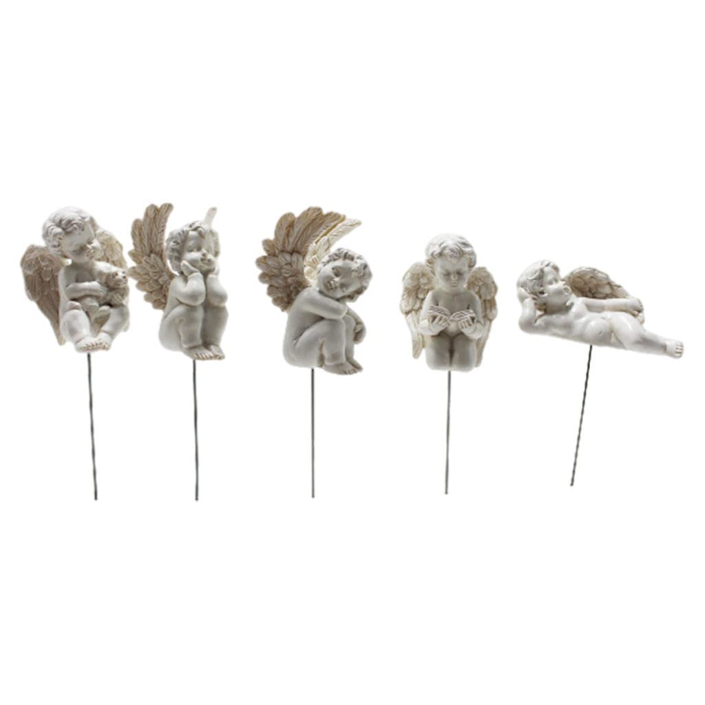 5 Pack Resin Garden Statue Stakes - Miniature Fairy Sculptures for Outdoor Porch, Patio & Fairy Garden Decor - Perfect for Yard, Lawn & Home Landscaping