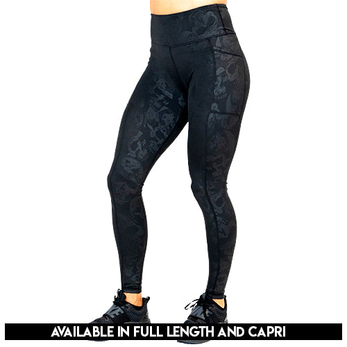 Shadow Skulls Leggings for Women - Gothic Print Yoga Pants with Skull Design - High Waisted Stretchy Workout Leggings for Gym, Running & Casual Wear