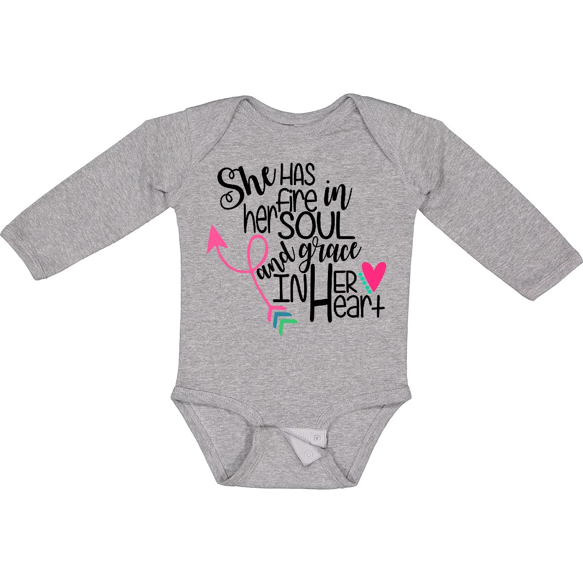 inktastic She Has Fire in Her Soul and Grace in Her Heart Long Sleeve Creeper - Perfect for Casual Outings, Date Nights, and Artistic Events