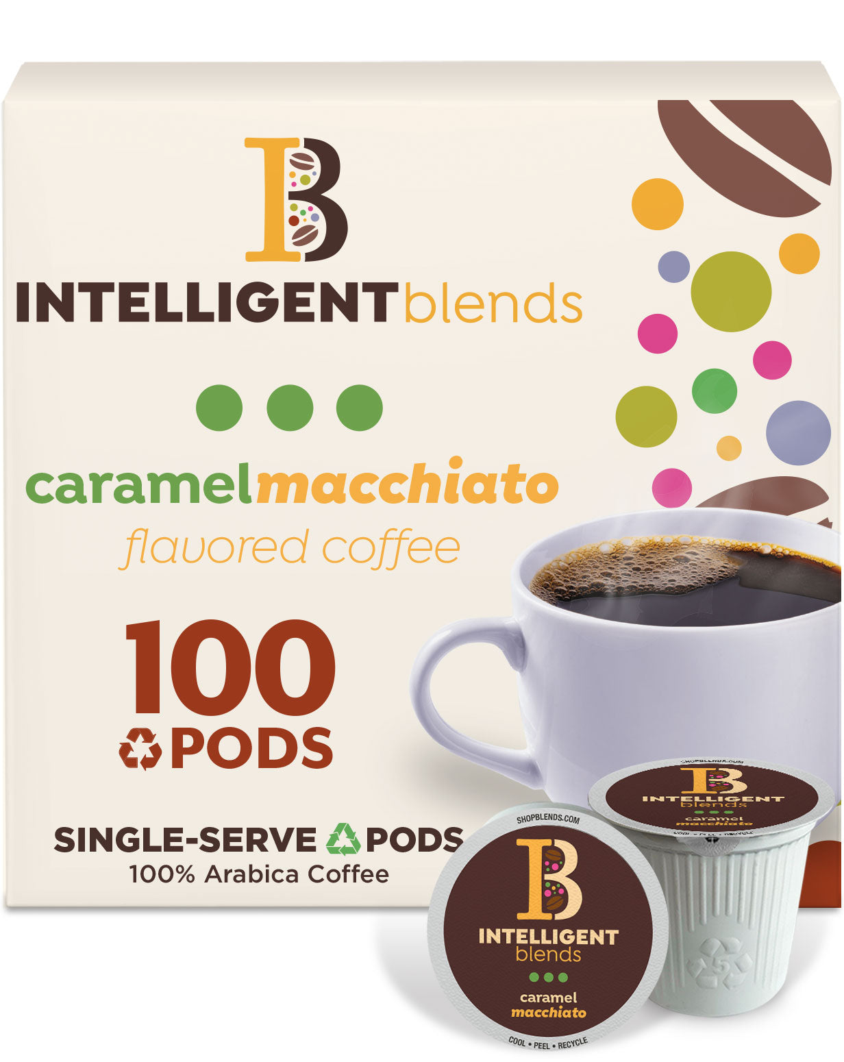 Intelligent Blends Caramel Macchiato Medium Roast Coffee Pods - Compatible with Keurig 2.0 K-Cup Brewers - Perfect for Home & Office Coffee Breaks