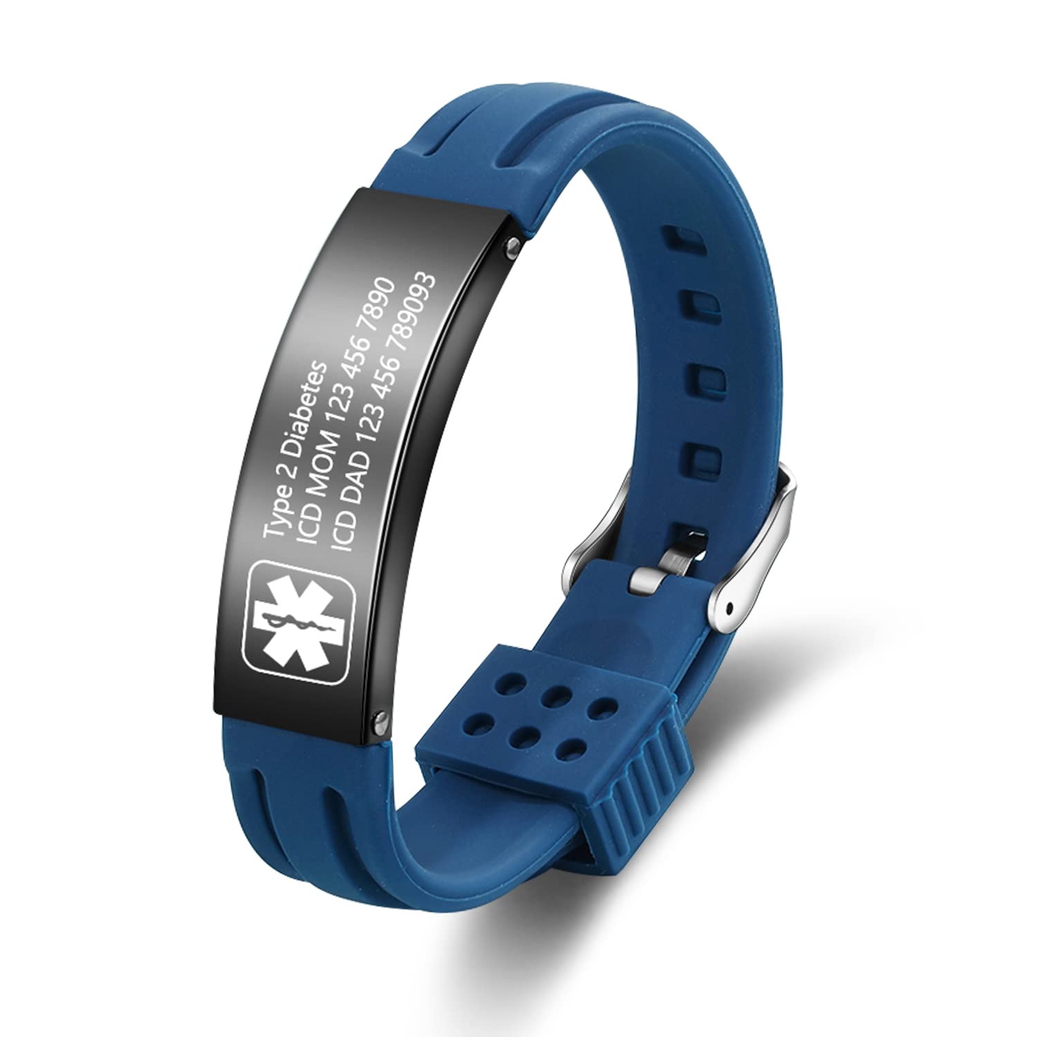 OPALSTOCK Personalized Silicone Medical ID Bracelet - Adjustable Sport Emergency Bracelet with Engraving, 9 Inch Waterproof Wristband for Men & Women - Perfect for Running, Hiking, Travel and Medical Alert Identification