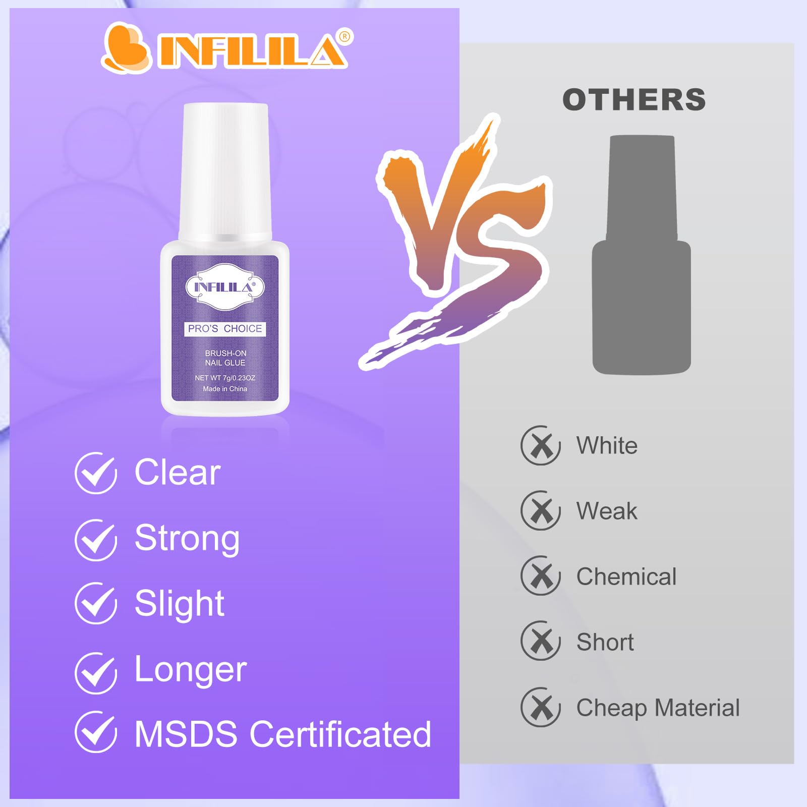 **INFILILA Super Strong Nail Tip Glue for Acrylic & Fake Nails - Professional Long Lasting Adhesive (7ml x 2PCS) - Perfect for Salon, DIY Manicures & Nail Extensions**
