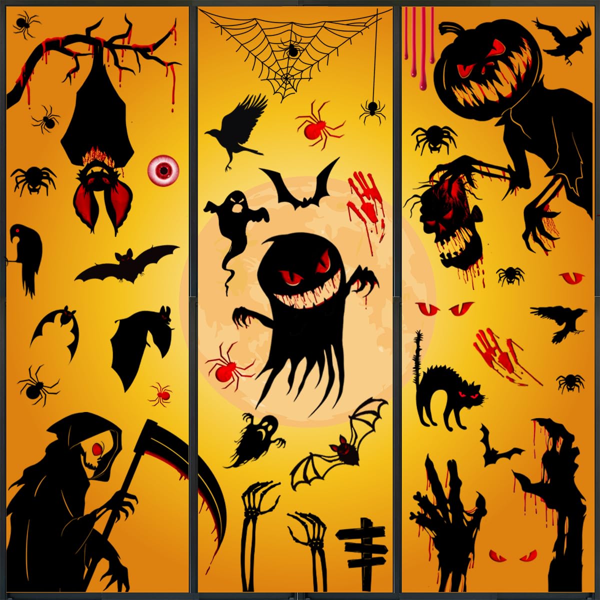 Halloween Silhouette Window Clings & Wall Decals - Removable Halloween Decorations for Windows, Doors & Walls - Perfect for Halloween Party Decor, Home & Office Decorations - Spooky Window Stickers for Halloween Night, Trick or Treat & Haunted House Themes