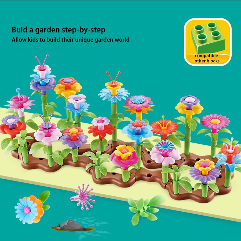 **AKANYA Flower Garden Building Blocks - Educational Floral Pretend Play Set for Kids Ages 3-7, DIY Stacking Toys for Creative Play - Perfect for Indoor & Outdoor Garden-Themed Activities**