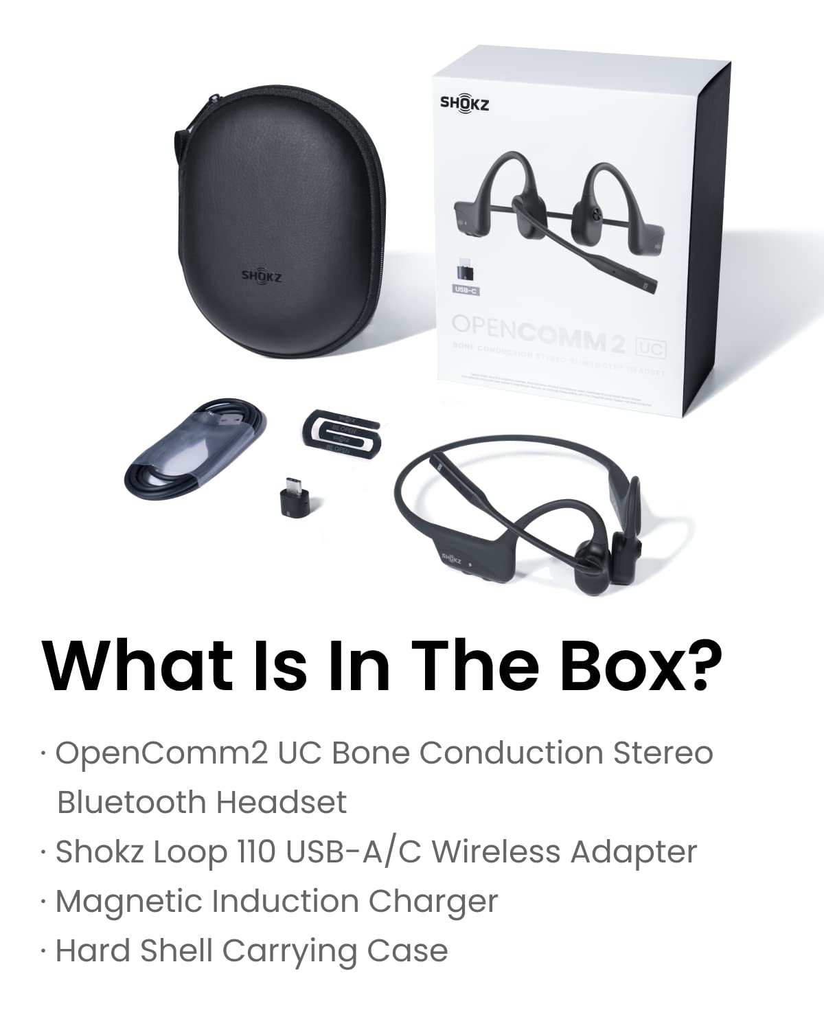 SHOKZ OpenComm2 UC Bone Conduction Bluetooth Headset with Boom Mic - USB-C Computer Headphones for PC & Mac, Zoom Certified, Noise Cancelling Microphone - Ideal for Remote Work, Online Meetings & Gaming (Black)