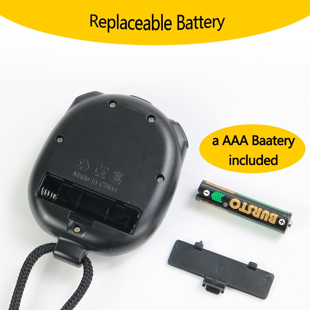 Digital Stopwatch Timer with Single Lap & Countdown Function - On/Off Switch, Includes AAA Battery - Perfect for Kids, Students, Coaches in Sports & Classroom Activities (Yellow)