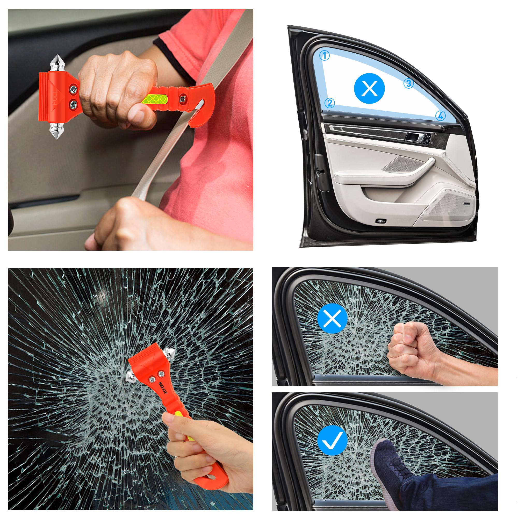 Emergency Car Window Breaker & Seatbelt Cutter - 2 Pack Safety Hammer for Vehicle Escape - Multi-Tool for Breaking Glass & Cutting Seatbelts - Essential Car Emergency Kit (Orange) - Perfect for Accidents, Floods & Locked Doors