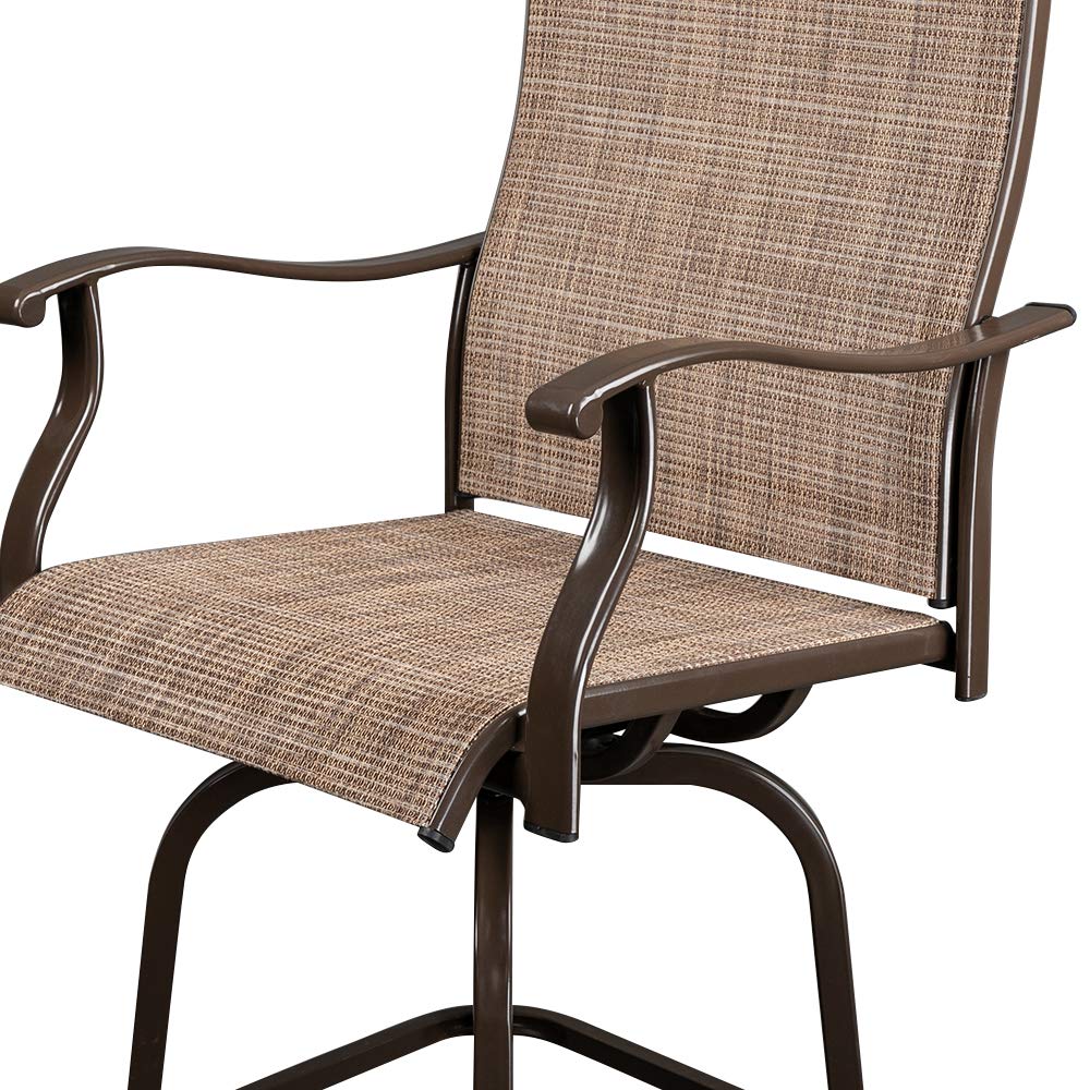 VINGLI Upgraded 3-Piece Swivel Outdoor Bar Set - 2 Swivel Bar Stools & High Top Table for Patio, Garden, Yard, Deck - Weather-Resistant Brown Bistro Set for Outdoor Dining & Relaxation