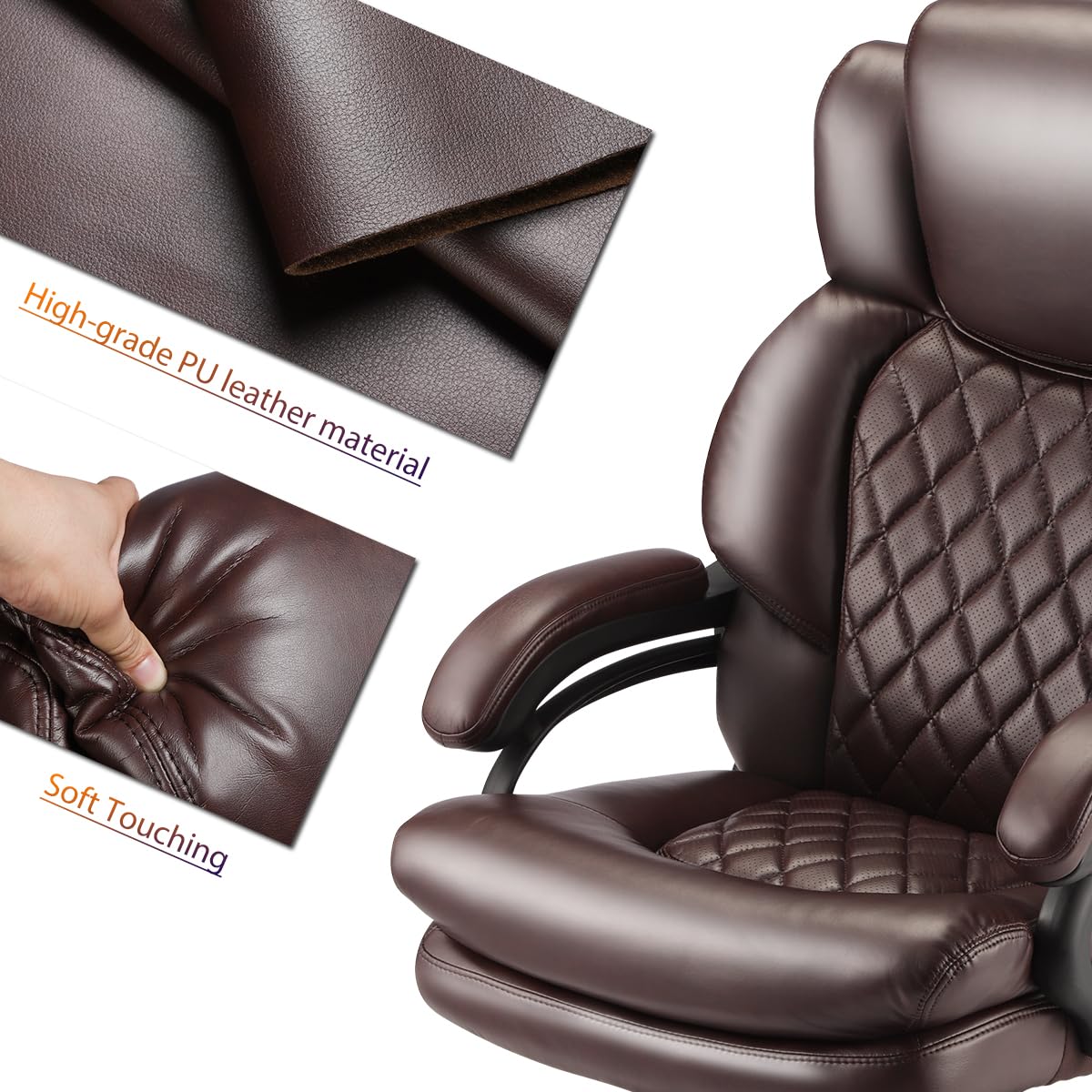 500lbs Heavy Duty Executive Office Chair for Big and Tall People - Adjustable Headrest, 360° Swivel & Reinforced Casters - Ergonomic Computer Desk Chair for Home & Office (Brown) - Perfect for Long Work Hours & Comfortable Workspaces