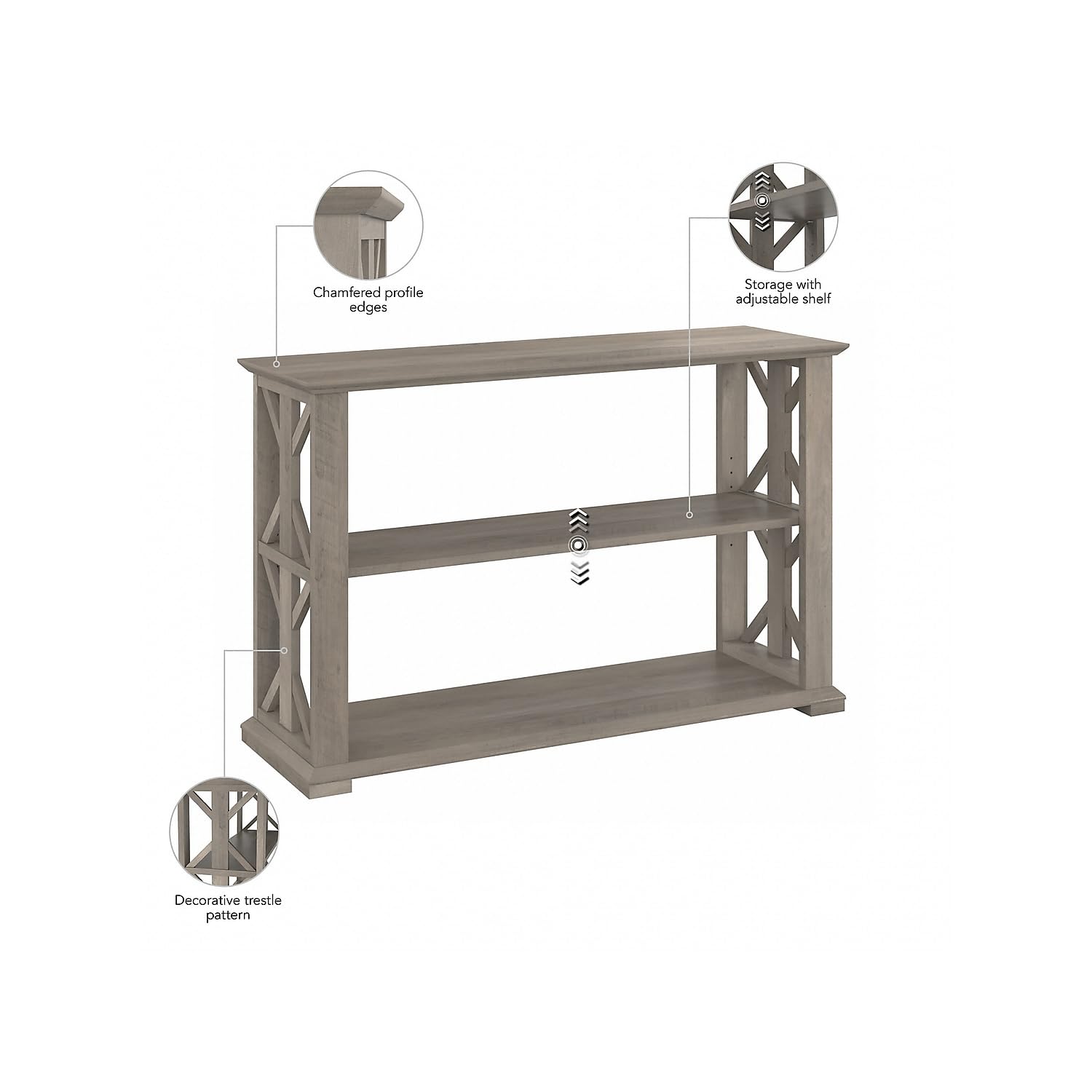Bush Furniture Homestead Console Table with Shelves - Driftwood Gray Finish - Entryway, Living Room, or Hallway Storage Solution