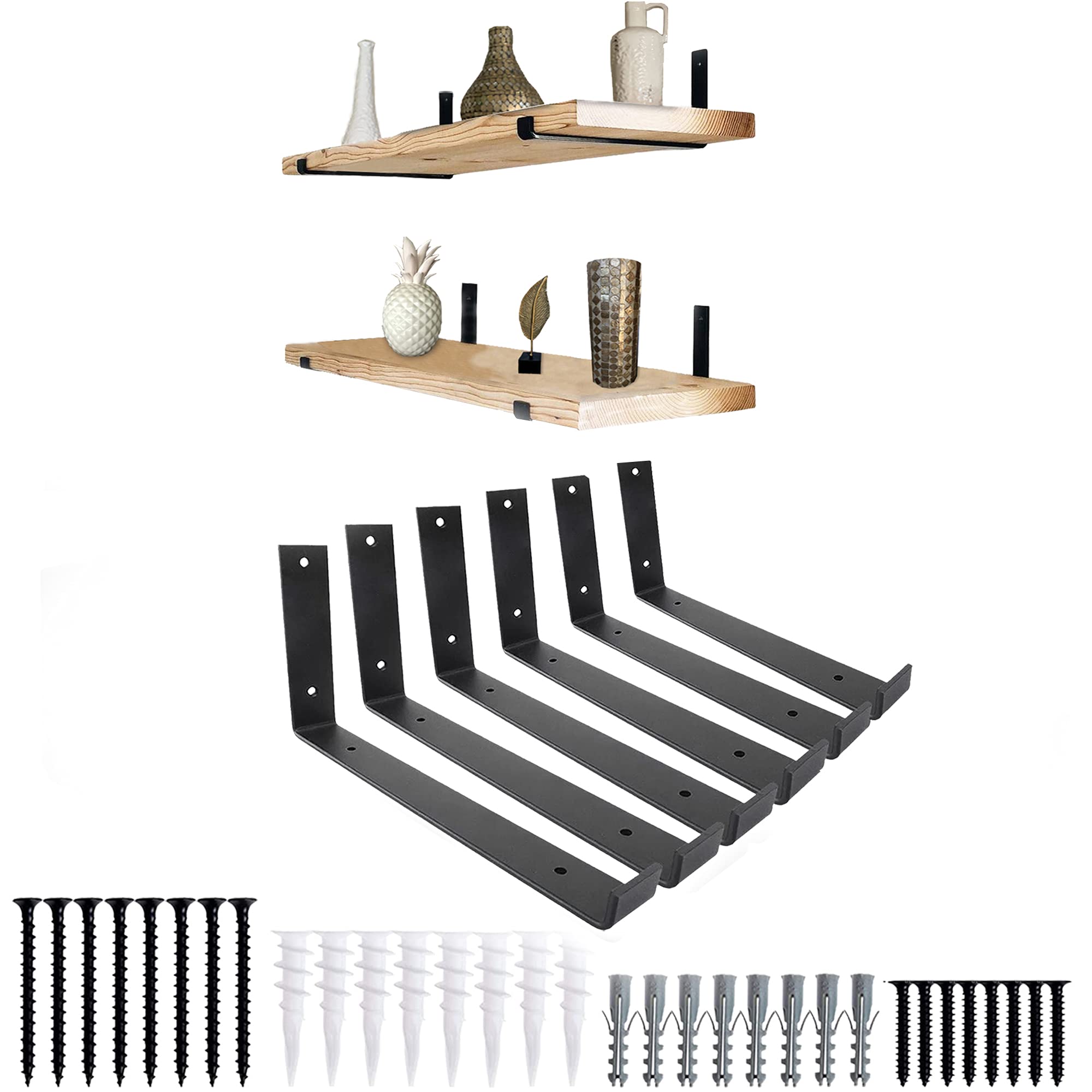Heavy Duty Black Metal Shelf Brackets 6 Pack - 10