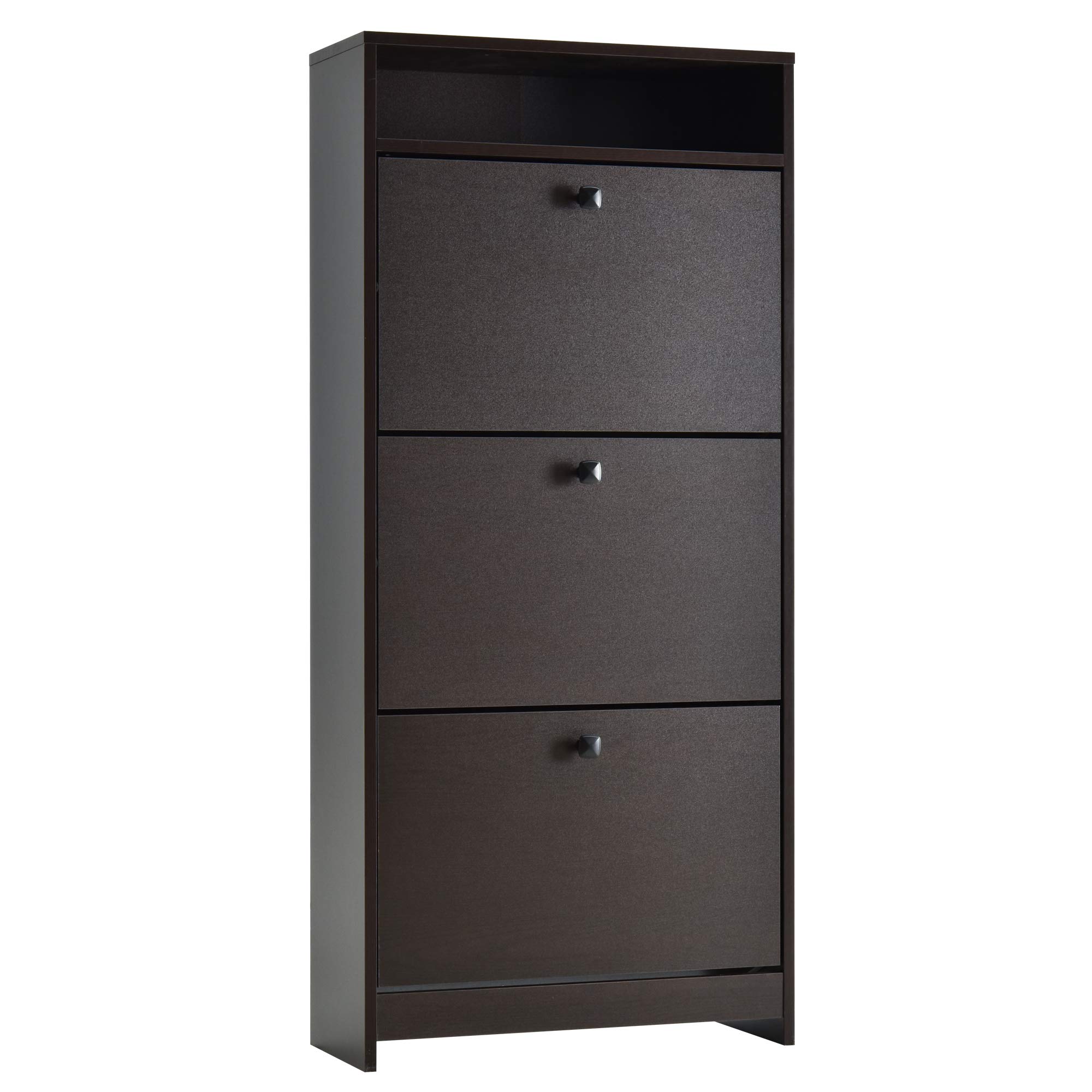 HOMCOM Slim Shoe Storage Cabinet with 3 Large Fold-Out Drawers & Spacious Top Surface - Modern Espresso Shoe Organizer for Entryway, Closet, or Bedroom - Perfect for Small Space Shoe Storage & Home Organization