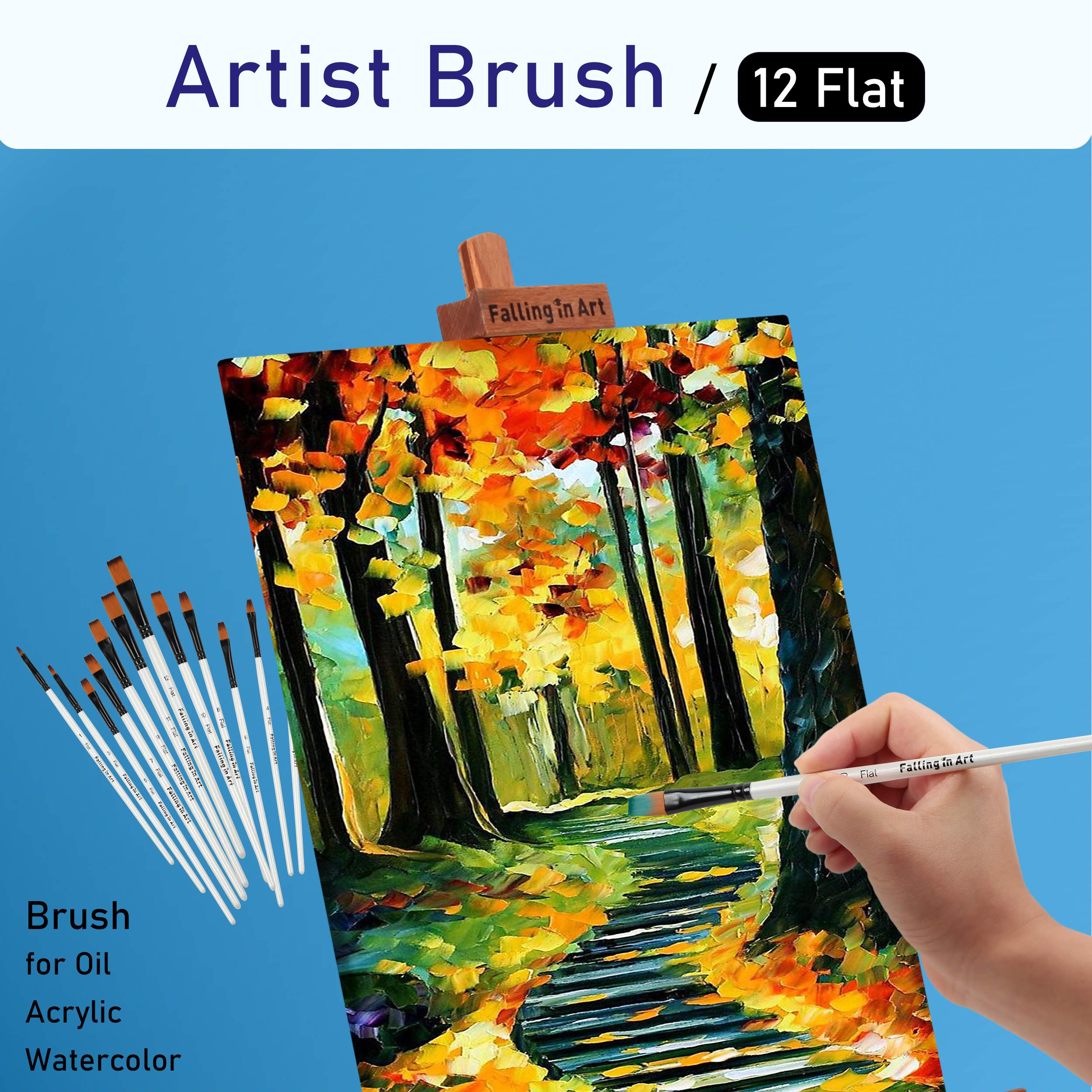 Premium 12-Piece Nylon Paint Brush Set for Watercolor, Oil, Acrylic Painting - Professional Flat Brushes for Artists, Face/Body/Nail Art, Crafts & Rock Painting - Ideal for Beginners & Professionals