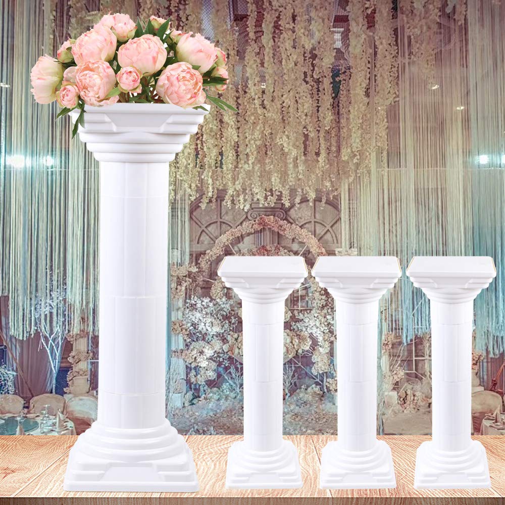 LOYALHEARTDY 4-Pack White Roman Wedding Columns - 31 Inch Tall Elegant Pillar Set for Wedding Decor, Party & Event Decoration - Perfect for Ceremony Aisle, Reception Centerpieces and Photo Backdrops