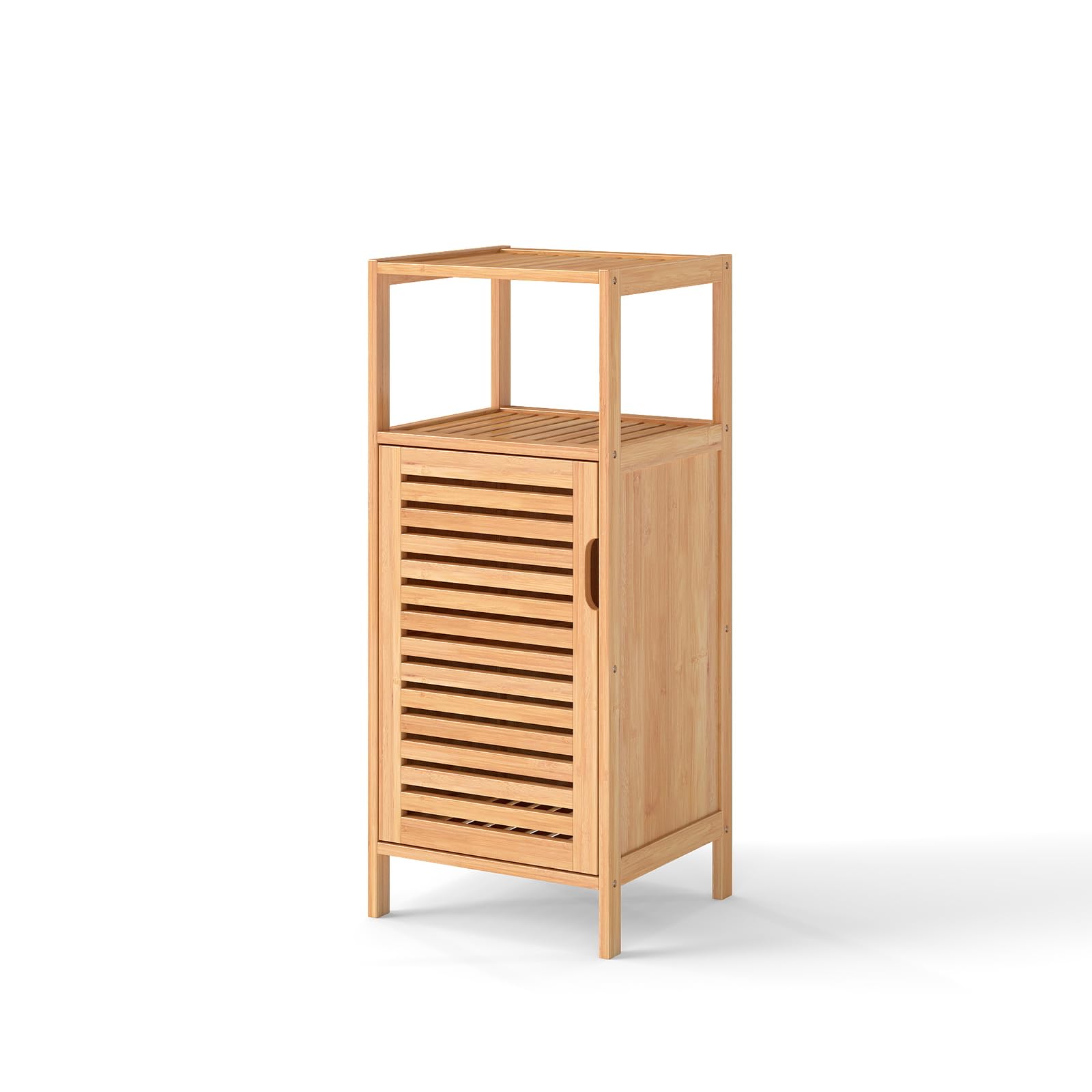 Kinborbaby Small Bathroom Storage Cabinet - Bamboo Bathroom Organizer with 3 Shelves, Narrow Floor Cabinet for Towels & Toiletries, Space-Saving Bathroom Furniture for Apartments & Small Spaces