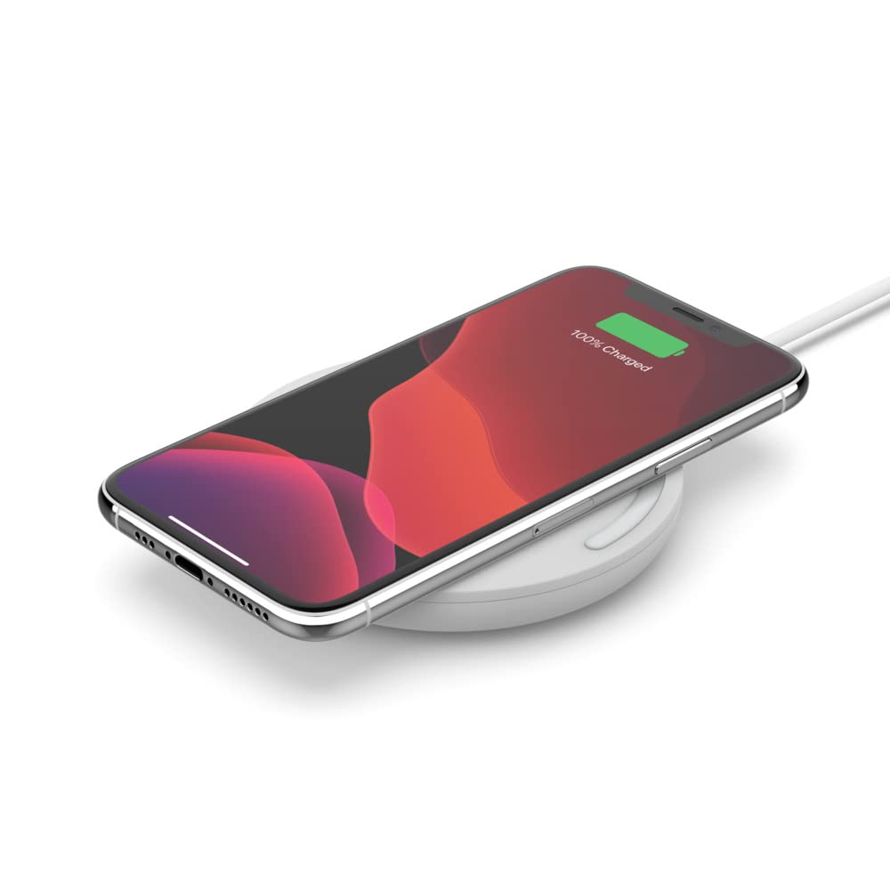 Belkin Boost Charge 10W Fast Wireless Charging Pad with AC Adapter - Qi Certified Charger for iPhone, Samsung Galaxy - Perfect for Bedside, Office & Car (White)