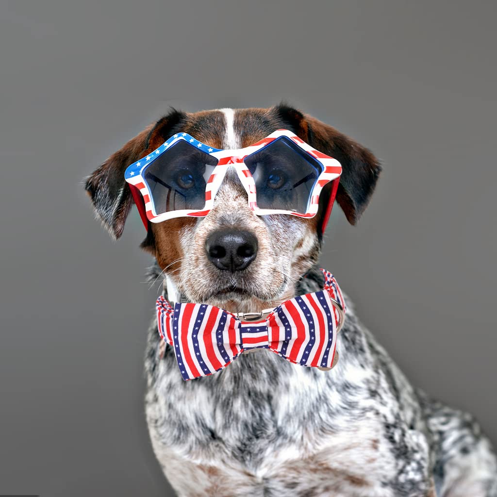 American Flag Dog Collar with Bowtie | Patriotic Cotton Pet Collar for Small Medium Large Dogs | Comfortable & Durable Memorial Day Accessory | Perfect for 4th of July, Veterans Day & Patriotic Events