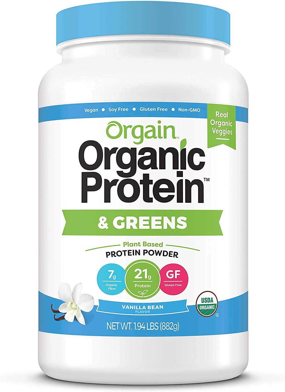 Orgain Organic Vegan Protein Powder + Greens, Vanilla Bean & Creamy Chocolate Fudge - 21g Plant Based Protein, Gluten Free, Dairy Free, Soy Free, No Sugar Added, Kosher - Supports Gut Health with Iron & Prebiotics - Perfect for Smoothies, Shakes & Post-Workout Recovery - 1.94lb & 2.03lb Pack